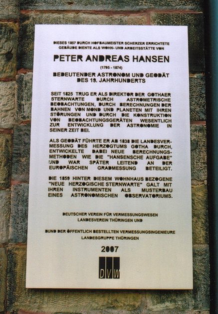 Tafel zu P. A. Hansen /
plaque for P. A. Hansen
