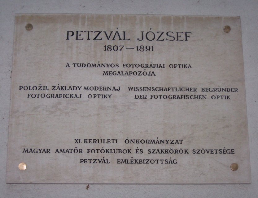 Tafel zu J. Petzval /
plaque for J. Petzval