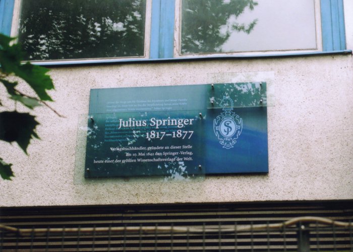 Tafel zu Julius Springer /
Plaque for Julius Springer