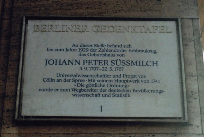Tafel zu J. P. Suessmilch /
Plaque for J. P. Suessmilch